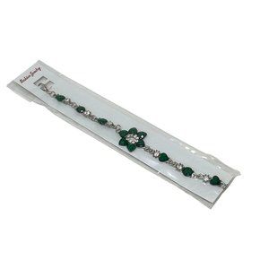 Charming Charlie‎ Bracelet - Faux Jade Stones & Rhinestone - Bracelet 7.5 in